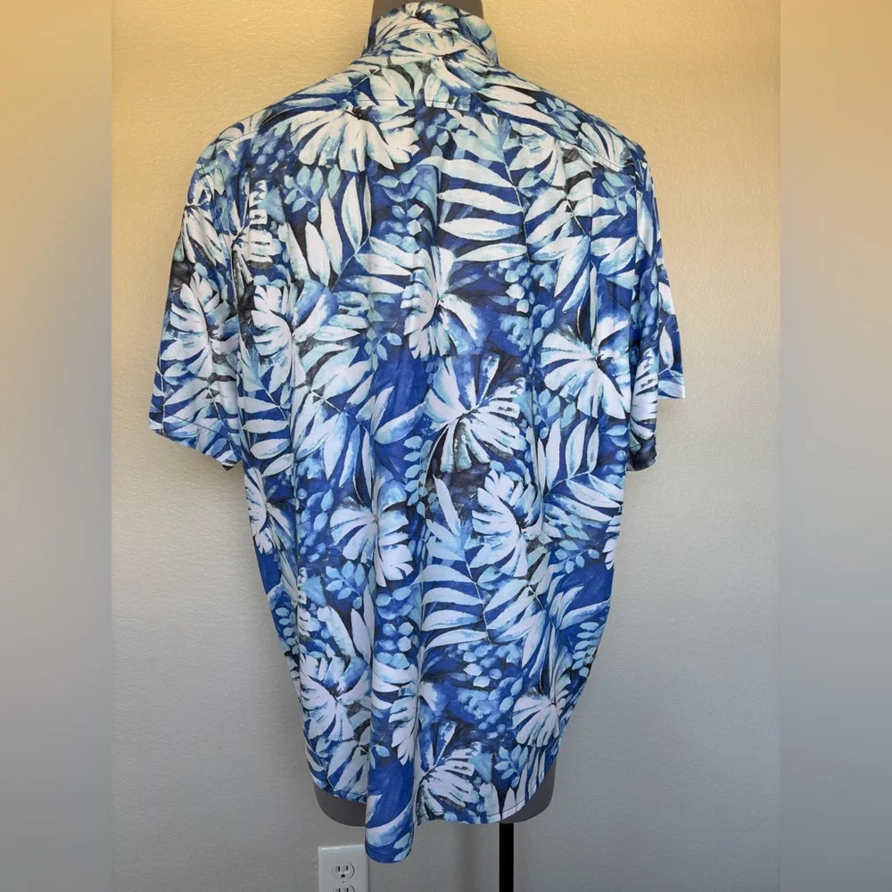 Tommy Bahama Blue and White Leaf Print Shirt - Picture 7 of 10